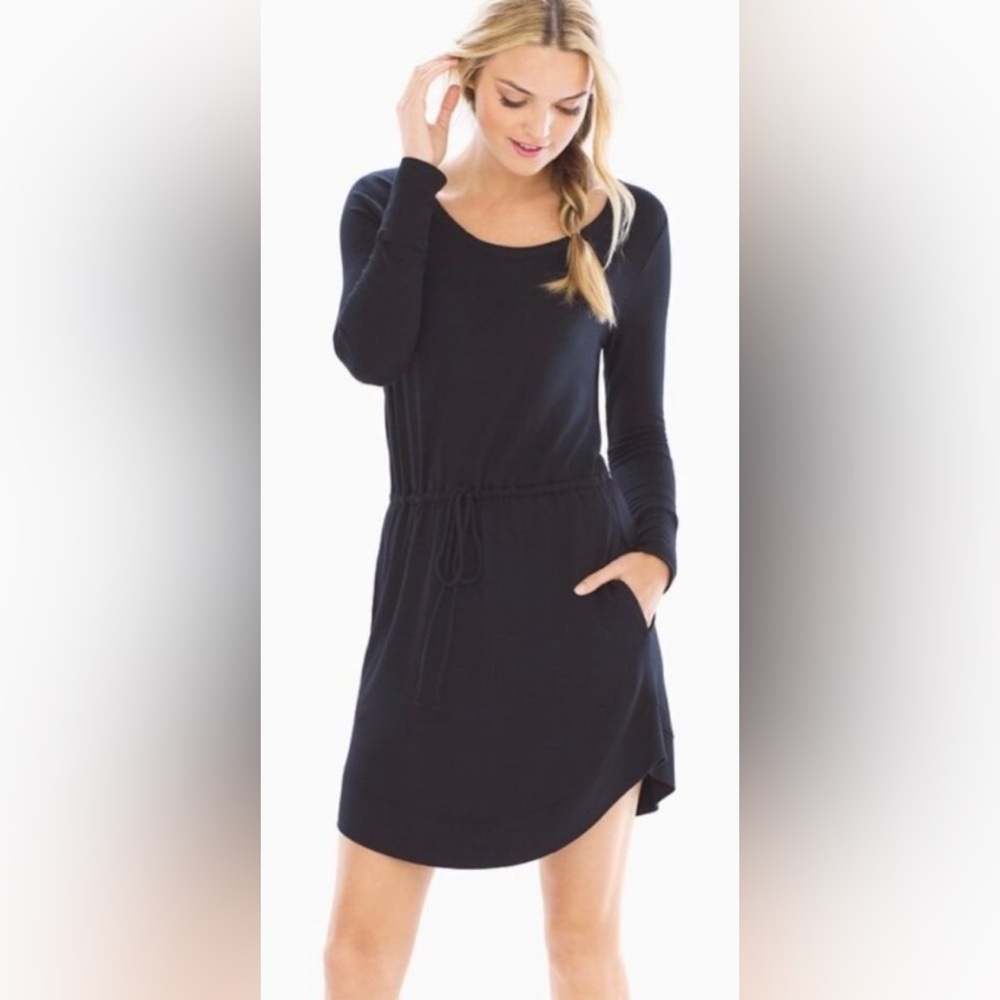 Soma French Terry Drawstring Dress in Black SZ LG
